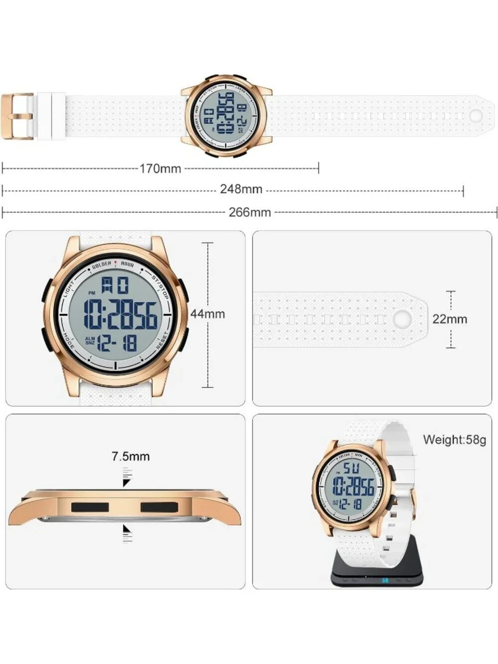 Men's White Rubber Strap Ultra-Thin Minimalist Sports Waterproof Digital Watch